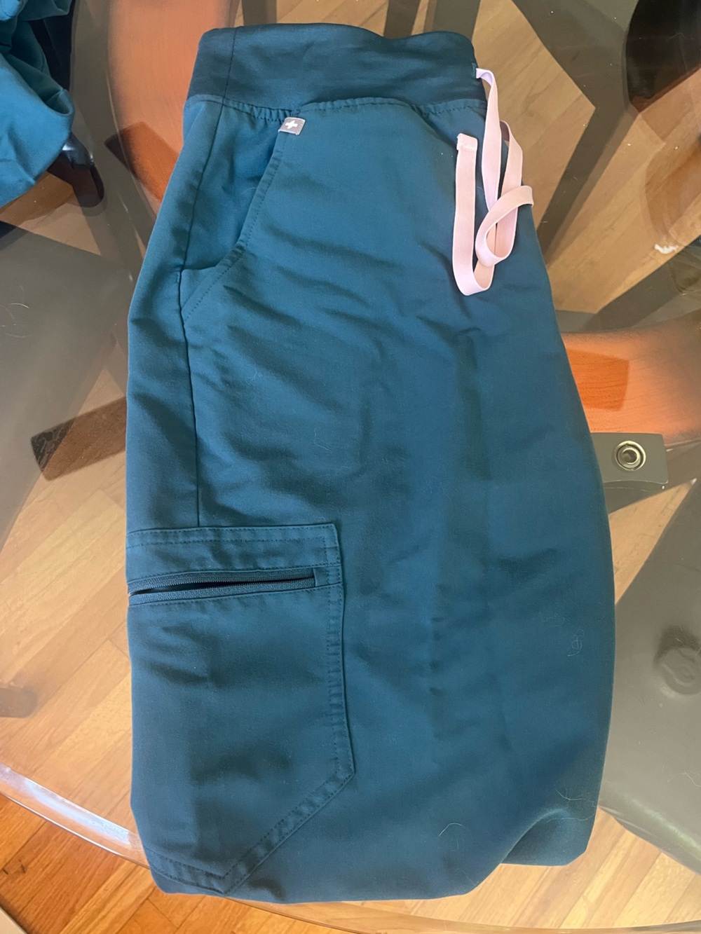 Figs Teal Track Jogger Pants with Pink Drawstring